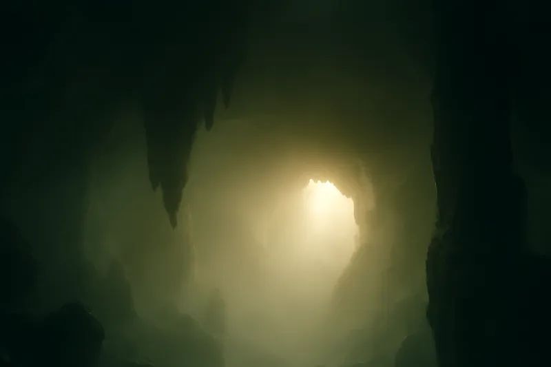 Ouverture lumineuse au fond d’une caverne plongée dans l’ombre