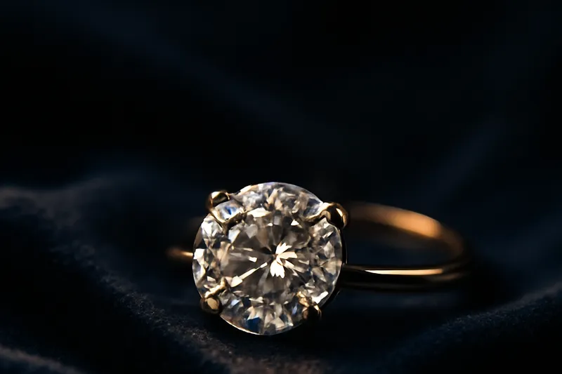 Bague ornée d’un diamant solitaire sur un tissu sombre