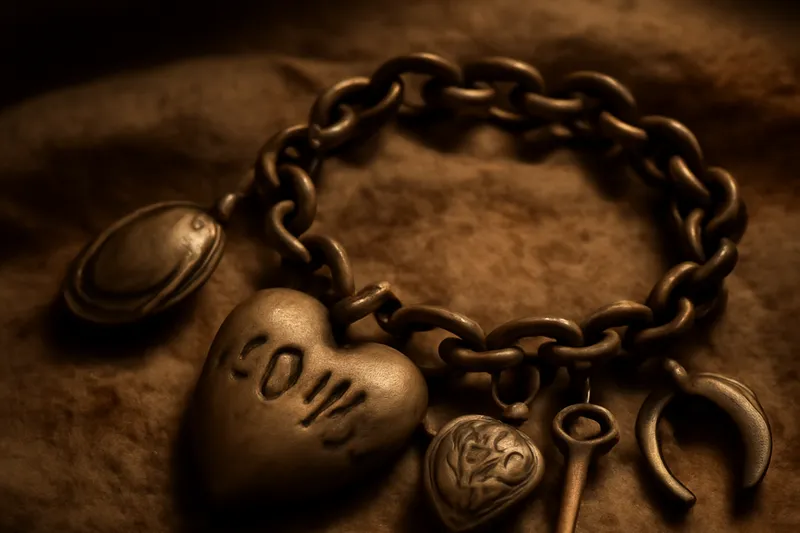 Bracelet ancien à breloques avec un cœur et une petite clé