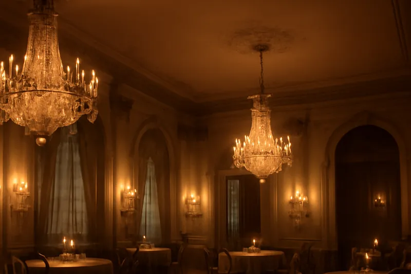 Salon aux boiseries dorées éclairé par de grands lustres