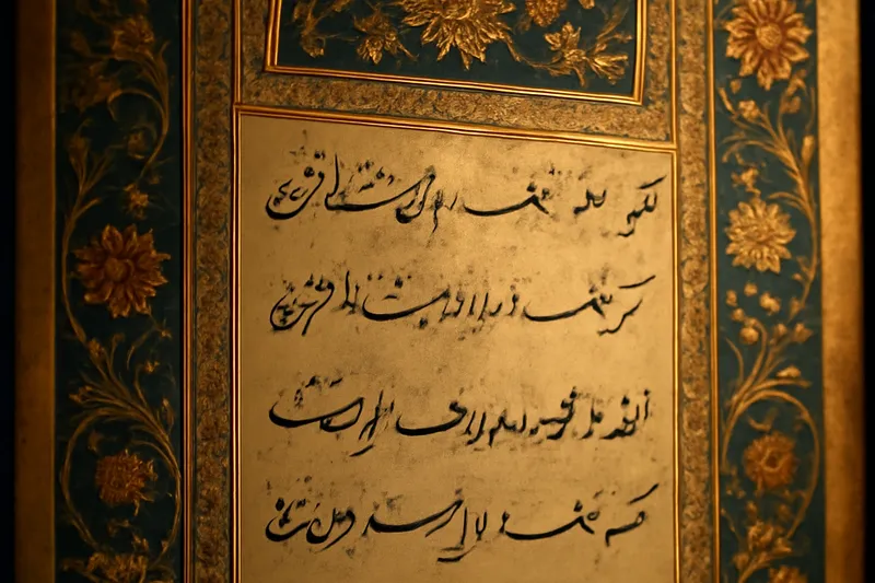 Page de calligraphie persane encadrée de motifs floraux colorés