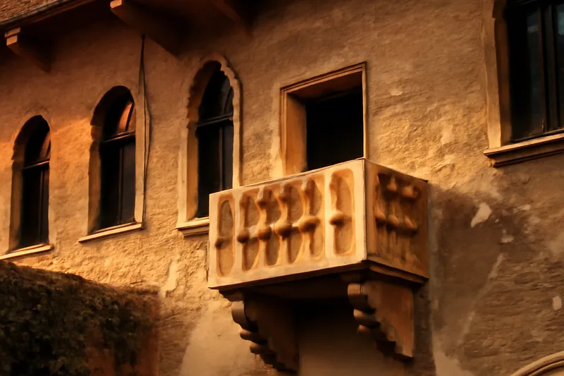 Balcon de pierre sur la façade ancienne de la maison de Juliette